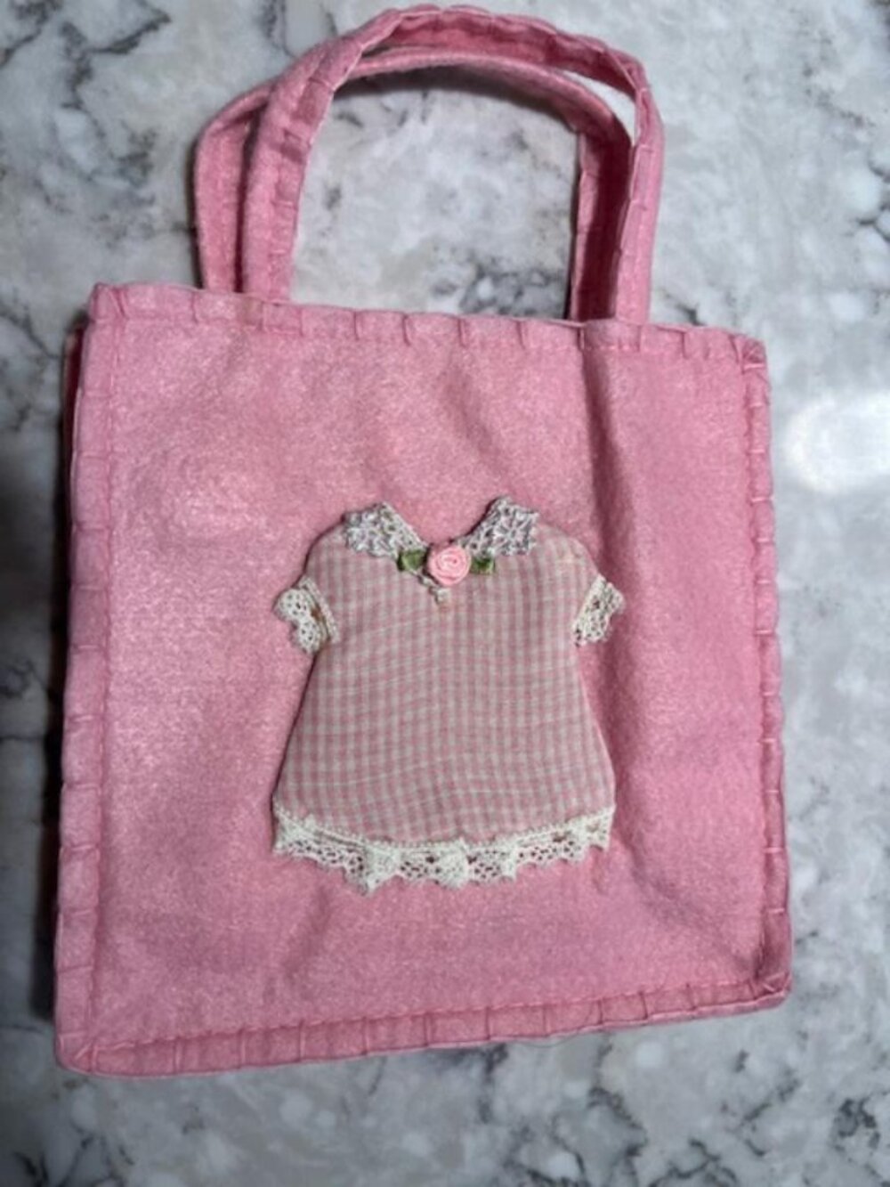 NEW 6 Vntg Powder Pink Felt Party Bag w/Pink Dress Applique/Baby Shower/Birthday